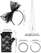 Blulu 80s Fancy Dress Costume Accessories Lace Headband Earrings Fishnet Gloves Necklace Bracelet for 80s Retro Party (Black)