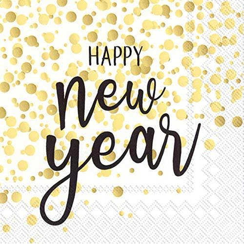 IHR Ideal Home Range Cocktail Napkins 3-Ply Paper Napkins, 20-Count, 5" x 5", Confetti New Year Gold