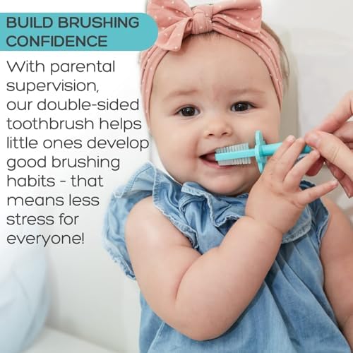 grabease Toddler Toothbrush Double Sided - Baby Training Toothbrush Set with Safety Guard & Finger Brush - Soft Silicone Bristles for Teething Relief - 1 Count, Gray