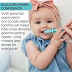 grabease Toddler Toothbrush Double Sided - Baby Training Toothbrush Set with Safety Guard & Finger Brush - Soft Silicone Bristles for Teething Relief - 1 Count, Gray