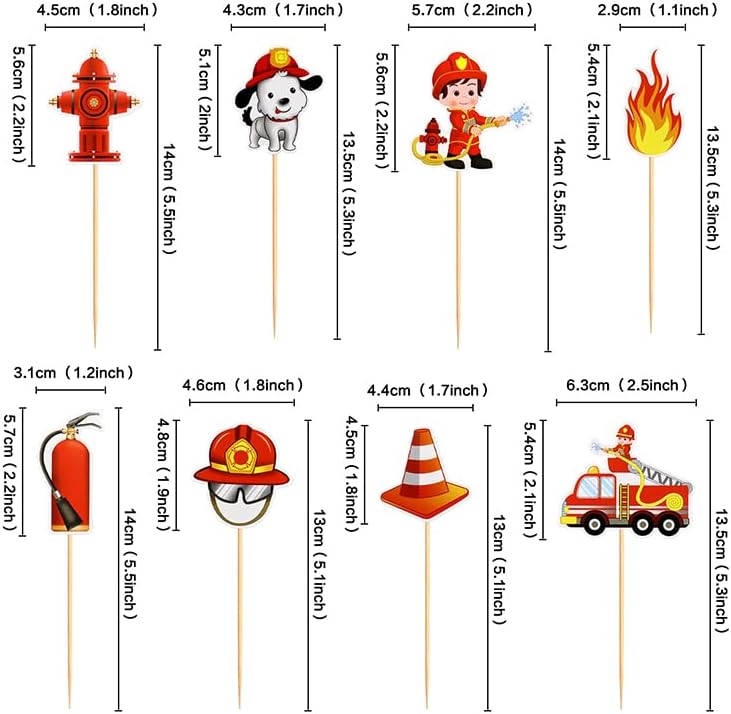 Fire Truck Cupcake Toppers,24 PCS Fire Truck Birthday Decorations,Fire Truck Cake Topper,Firefighter Birthday Party Decorations