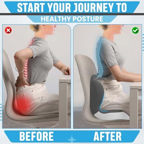 Large Memory Foam Seat Cushion Lumbar Support Pillow for Sciatica & Tailbone Pressure Relief Coccyx Pad for Office Chair, Car,Wheelchair,Home,Office