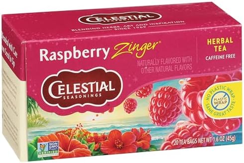 Celestial Seasonings Raspberry Zinger Herbal Tea, Caffeine Free, 20 Tea Bags Box (Pack of 6)