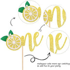 1 PCS Lemon 1st Birthday Cake Topper Glitter One Cake Pick Fruit Theme Lemonade Party First Birthday Decorations for Baby Shower Kids Boys Girls Party Supplies Gold