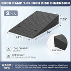 Rubber Threshold Ramp 7.09 Inch Rise, Wheelchair Rubber Door Ramp with Non-Slip Surface, Home Step Ramp with Channel for Wheelchairs/Cars/Scooters (2PCS, 2200LBs Loading)