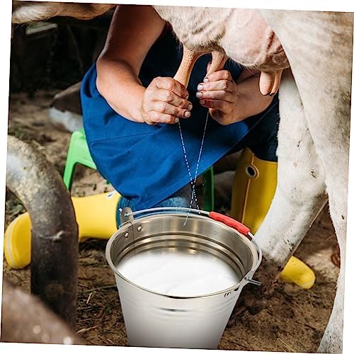 Garneck 304 Stainless Steel Multi-Functional Water Bucket with Lid Thickened Ice Bucket for Pasture and Camping Sturdy Pail with Handles for Easy Carrying