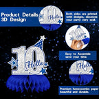 DARUNAXY 10th Birthday Party Decorations for Boys Girls, Blue Out Single Digits I’m 10 Banner, 10 Number Balloons & Cake Topper, 10 Years Old Birthday Honeycomb Hanging Swirl Confetti Balloons(29PC)