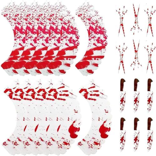 Soochat Halloween Cupcake Toppers Wrappers Horror Cake Decoration Bloodstain Cake Knife Scissors for Halloween Party Decoration 24 Pcs