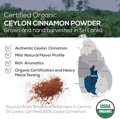 One Farm by WAAYB Organic Ceylon Cinnamon, Single Estate, Freshly Ground Premium Sri Lanka Cinnamon, Non-GMO, Fair-Trade & Gluten Free in Resealable Jar for Cooking, Smoothies, Lattes & Tea
