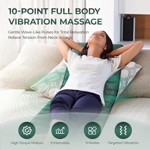 Full Body Massage Mat with Heat, Detachable Massager Pad Deep Tissue Pain Relief,10 Vibrating Motors and 9 Speed Settings for Relaxation at Home or Office