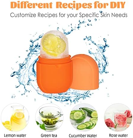 Ice Roller for Face and Eye, Gua Sha Facial Tools ,Puffiness Relief Ice Roller Skin Care ,Ice Facial Cube, Neck Massage, Silicone Ice Mold for Face Beauty,Self Care Gifts for Women ( Orange)