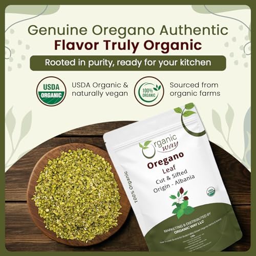 Organic Way Dried Oregano Leaf Cut & Sifted (Origanum vulgare) - European Wild-Harvest | Organic & Kosher Certified | Vegan, Non GMO & Gluten Free | USDA Certified | Origin - Albania (16 Oz)