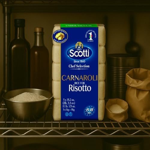 Riso Scotti Carnaroli Rice for Risotto, 11 lbs (5x1 kg), Product of Italy, Chef Selection, Gluten Free, Non-GMO, Vacuumed Packed