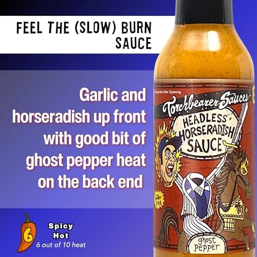 TorchBearer Sauces Headless Horseradish Ghost Pepper Hot Sauce 5oz, Heat level 6 - Featured on Hot Ones - All Natural, Extract-Free, Made in USA