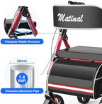 Walkers for Seniors with seat, Rollator Walker with Seat, Walkers for Seniors Foldable, 350 lb Capacity, with 8'' Big Wheels, Rolling Walker (Burgundy)