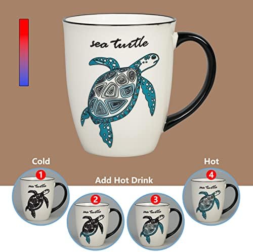 Sea Turtle Heat Changing Coffee Mug - Color Changing Mug - Ceramic Coffee Mug for Men Women Black and White