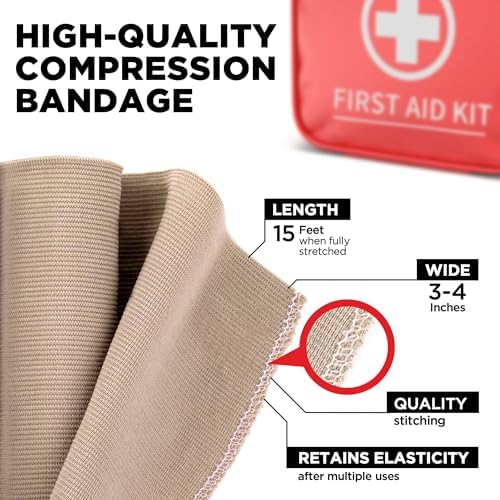 Premium Elastic Bandage Wrap - 4pk (2x3in, 2x4in) + 12 Extra Clips - Strong Compression Bandage Wrap for Leg, Arm, Wrists, Elbow, Ankles, Feet and Knees - for First Aid Kit and After Surgery Recovery