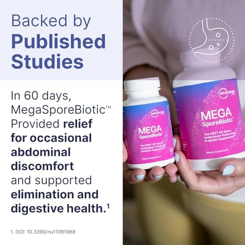 Microbiome Labs MegaSporeBiotic Probiotics for Women & Men - Spore-Based Probiotic for Gut Health & Digestive Support - Shelf-Stable, Travel-Friendly, Mens & Womens Probiotics (60 Capsules)