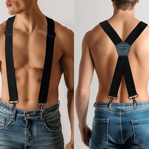 JEMYGINS 1.48" Wide Heavy Duty Suspender with 4 Swivel Hooks for Jeans Pants
