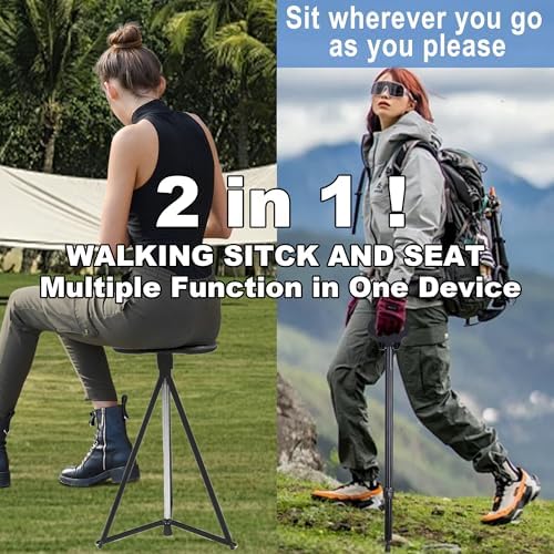 Walking Cane with Seat for Men & Women, Lightweight Anti-Slip Walking Stick with Carry Bag, Portable Stool for Senior & Adults, Foldable Cane Chair for Travel Hiking