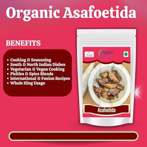 Yamkay Organic Asafoetida | Hing | Hengu Ingu Kayam and Ting Whole | For Cooking | 100% Pure And Organic Food Spice | Indian Flavor For Food | Premium-Quality Whole Hing | Indian Resin | Spice for Cooking | Pure & Natural - 100% Authentic (300 GM)