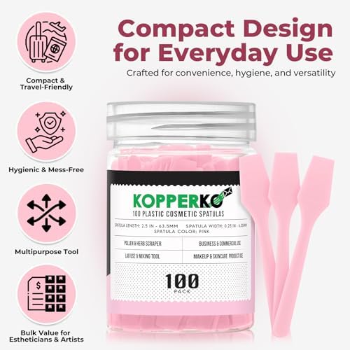 Cosmetic Spatulas (2.5”, 100 Pack) - Small Plastic Spatula for Cosmetics, Creams & Crafts | Essential Esthetician Supplies | Makeup Spatula or Multipurpose Mini Applicator for Skincare | Pink
