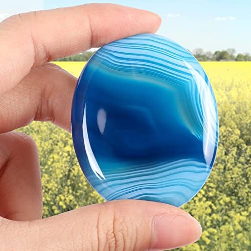 Artistone Blue Agate Crystal Thumb Worry Stones,Healing Crystal Polished Palm Pocket Chakra Gemstones for Anxiety,Stress,Reiki Gift 2.0"