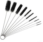 10" Tube Cleaning Brush Set, 10 Pack, Extra Long Nylon Straw Brushes with Flexible Handles for Bottles, Cleaning Straws, Pipe Cleaners, Keyboard, Glass, Guns, Detailing and Deep Cleaning, Black