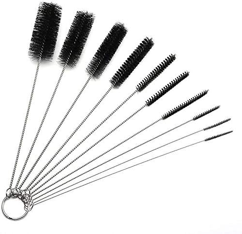 10" Tube Cleaning Brush Set, 10 Pack, Extra Long Nylon Straw Brushes with Flexible Handles for Bottles, Cleaning Straws, Pipe Cleaners, Keyboard, Glass, Guns, Detailing and Deep Cleaning, Black