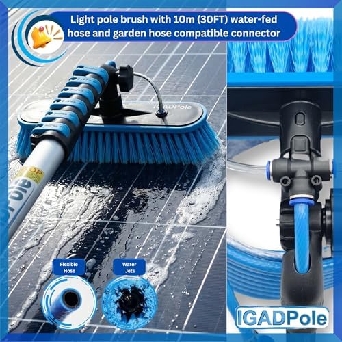 IGADPole 20 FT Water-Fed Cleaning Kit – Extendable Telescopic Pole with Soap-Dispenser, Brush & Cobweb Duster, Adjustable 5-20 FT Handle for Safe High Window, Gutter, Solar Panel & Exterior Cleaning