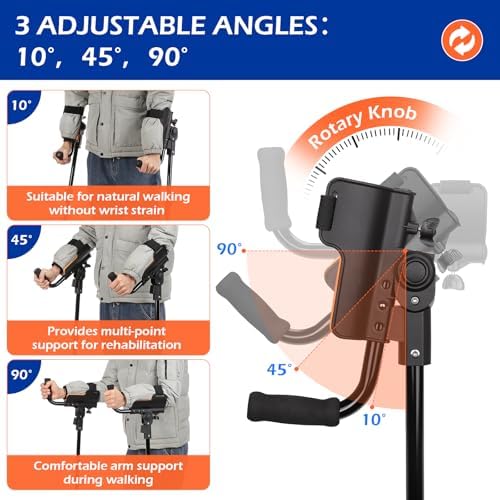 Dyna-Living Forearm Crutches for Adults - 3 Adjustable Angles Folding Forearm Crutches, Lightweight Aluminum Crutches with Adjustable Elbow Elastic Band, Perfect for Post-Surgery & Long Term Use