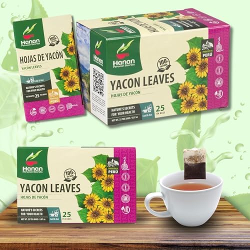 Hanan Yacon Leaf Herbal Tea - 25 Teabags of Hojas de Yacon, All Natural Leaves and Herbs from Peru