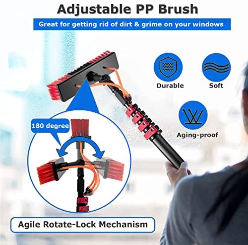 ANUU Telescopic Extension Pole Cleaning Kit for Cleaning Window Solar Panels Water Fed Pole Kit with 4-Hole Water Fed Brush Head Red (12-39Feet),30cmbrush-20FT/6M
