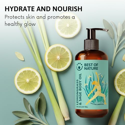 Best of Nature Lemongrass and Sage Massage Oil Blend - Non-Greasy Aromatherapy Massage Oil for Body, Skin & Face, Crafted with Pure Essential Oils, Half Gallon (64 fl oz)