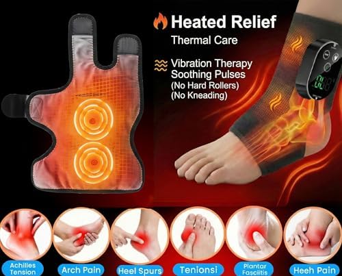 Foot Massager for Neuropathy Plantar Fasciitis Pain Relief, Cordless Heated Vibrating Cloud-Soft Ankle Wrap Feet Massage, Portable 2H Run Time, 6 Heats, 3 Modes, Auto-Off Timer, 1pcs