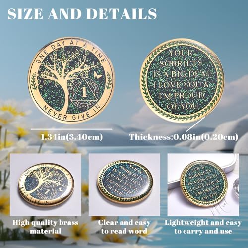 LParkin 1 Year Sobriety Coin, Tree of Life Recovery Coin, AA Recovery Medallion, Anniversary Token Sobriety Gifts, Alcoholics Anonymous Medallion