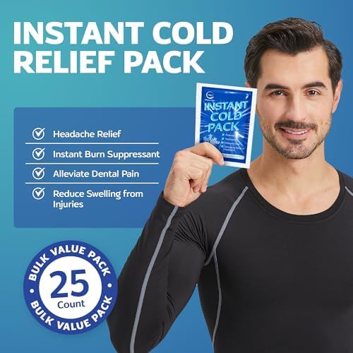 25 Pack Instant Ice Cold Pack (6” x 4.5”) - Disposable Instant Ice Packs for Injuries | Cold Compress Ice Pack for Pain Relief