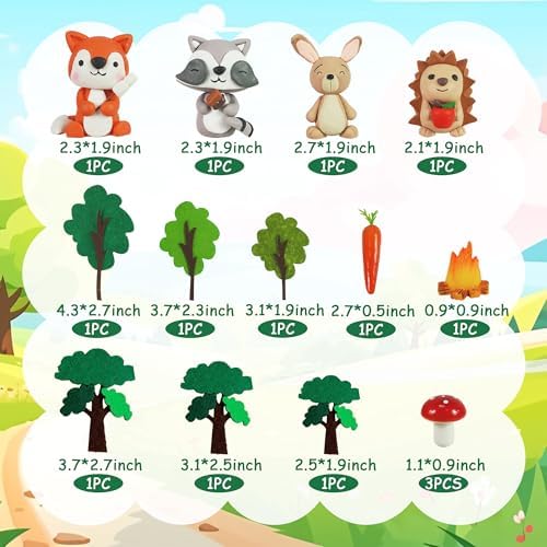 Woodland Animals Cake Topper with Fox Raccoon Hedgehog Rabbit Mushroom for Woodland Themed Birthday