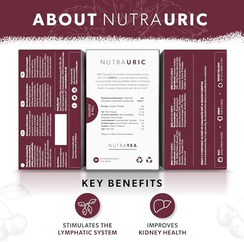 NUTRAURIC - Uric Acid Cleanse and Kidney Support – Kidney Cleanse Tea – Includes Cherry, Nettle & Turmeric - 20 Enveloped Tea Bags - by Nutra Tea - Herbal Tea