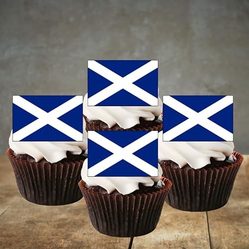 Scottish Flag Edible Cupcake Toppers, Scotland Flag Six Nations Rugby Cake Decorations, Scottish Party Decorations, Scotland Cookie and Cake Decor, 50 x 3cm / 1,18 Inch UNCUT Wafer Card Toppers