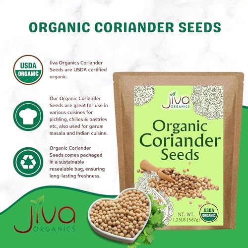 Jiva Organics Organic Coriander Seeds Whole 1.25 Pound Bulk Bag - Non-GMO