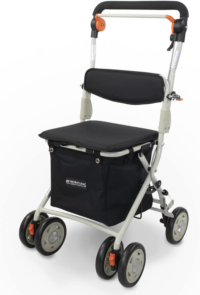 Mobiclinic®, Shopping Trolley with Seat, Mobility Walker, Walker with Wheels, Foldable, Rollator, Steel, Trolley with Backrest, Shopping Trolley on Wheels, Removable Bag, Directional Locking