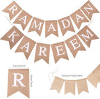 Pre-Strung Ramadan Kareem Burlap Banner Islamic Themed Ramadan Mubarak Banner Muslim Eid Mubarak Festival Hanging Decor for Indoor Outdoor Fireplace Wall Window Party Festival Celebration Decorations No DIY