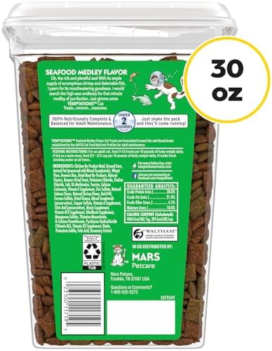 Temptations Cat Treats, Classic Crunchy and Soft Cat Treats, Seafood Medley Flavor, 30 oz. Tub
