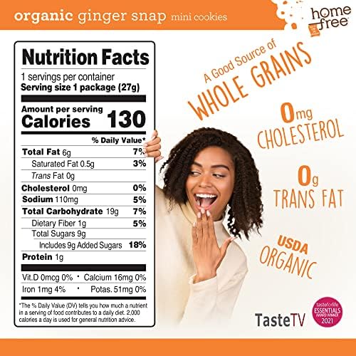 Homefree Mini Ginger Snap Cookies, Organic, Gluten Free, Nut Free, Vegan, Individually Wrapped Packs, School Safe and Allergy Friendly Snack, 0.95 oz. (Pack of 10)