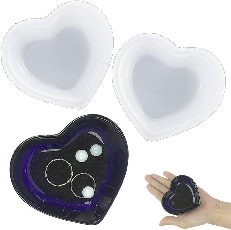 BIGEBO 2 PCS Heart Shape Dish Resin Molds, Heart Shape Plate Resin Molds for Tray Bowl Cute Decorative Dish Containers Epoxy Casting Mold for Storage Small 3.3 * 2.6 * 1 inch