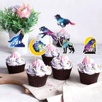 Ercadio 24 PCS Black Wolf Cupcake Toppers Silhouette Black Glitter Cupcake Topper Wolf Cupcake Decoration Picks Animal Theme for Baby Shower Kids Birthday Party Decoration Supplies