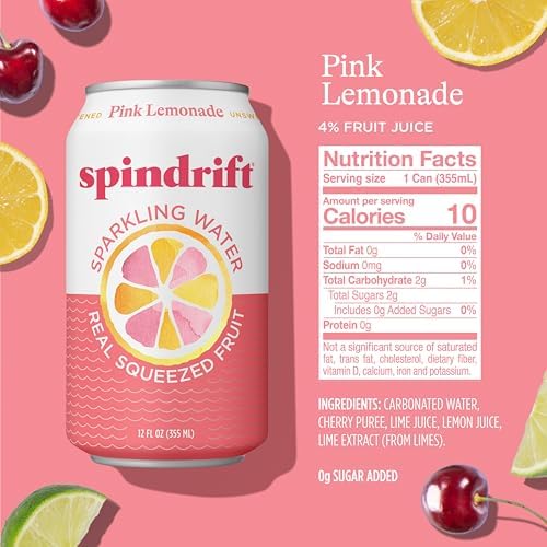 Spindrift Pink Lemonade Can 12 Ounce (Pack of 24)