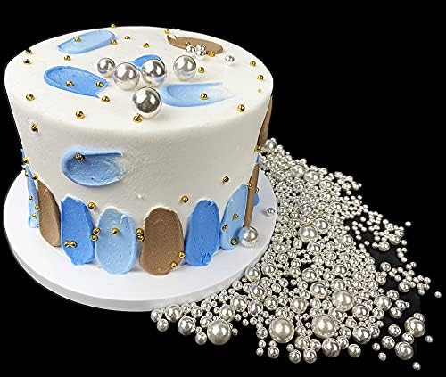 Edible Pearl Sugar Sprinkles Silver Candy 120g/ 4.2oz Mixing Size Baking Cake Decorations Cupcake Toppers Cookie Decorating Ice Cream Toppings Celebrations Shaker Jar Wedding Shower Party Chirstmas