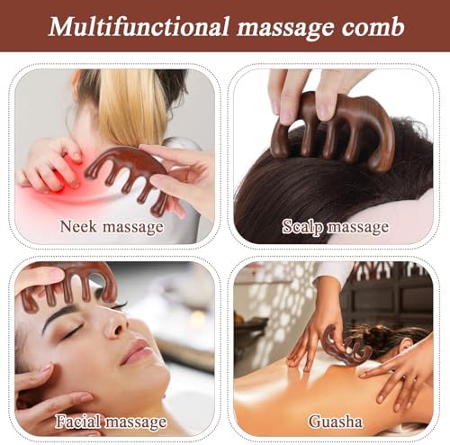 Ouligay 2PCS Wooden Scalp Massager Comb Sandalwood Loc Comb Scalp Comb Wood Gua Sha Head Massage Tool for Hair Growth Wide Tooth Combs for Women Men